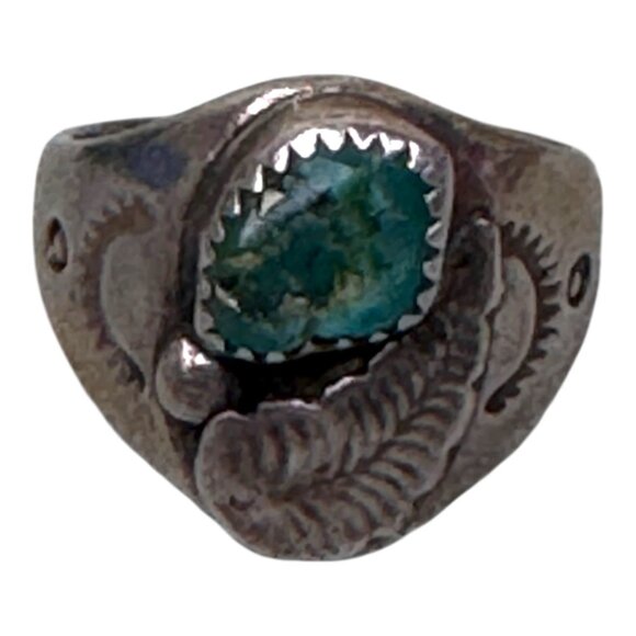 Vintage Sterling Silver Turquoise Ring Native American Navajo Old Pawn Size 9 - Picture 8 of 9